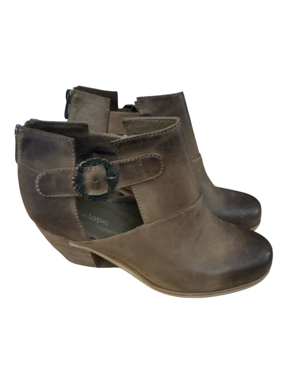 Antelope Brown Leather Ankle Booties with Decorative Buckle